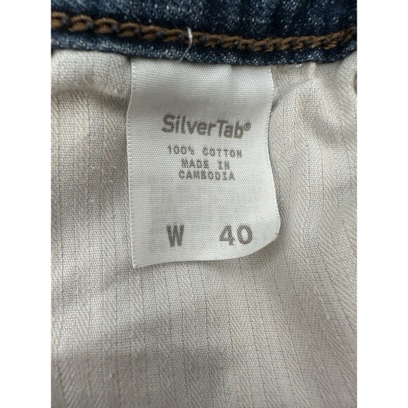 Levis Silvertab Jean Shorts Mens 40 Blue Denim Baggy Fit Dark Wash Flap Pockets - Picture 7 of 8